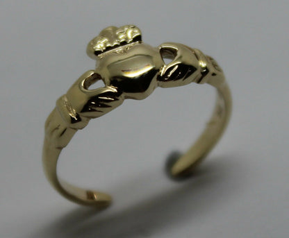 Genuine 9ct 9k Yellow, Rose or White Gold Irish Claddagh Toe Ring