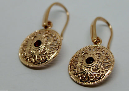 Kaedesigns New Genuine 9ct Yellow, Rose or White Gold Antique Red Ruby Filigree  Earrings