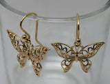 Genuine 9ct Yellow, Rose or White Gold Filigree Butterfly Drop Earrings