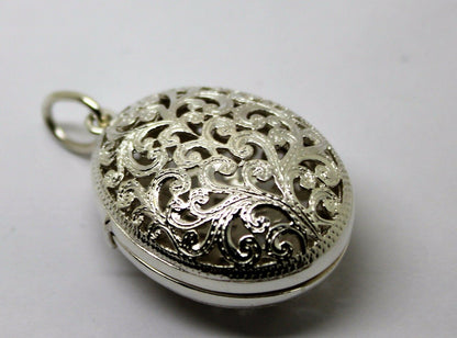 Genuine Huge Heavy Sterling Silver 925 Filigree Oval Pendant Locket