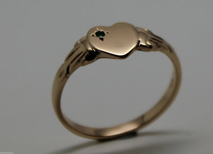 Size O 1/2 May Birthstone 9ct Solid Yellow, Rose or White Gold / 375 Green Emerald Stone Heart Signet Ring