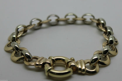 21cm Genuine 9ct 9kt Yellow And White Gold Solid Belcher And Circle Bracelet