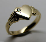Kaedesigns New Genuine 9ct Yellow, Rose or White Gold Green Emerald Heart Signet Ring
