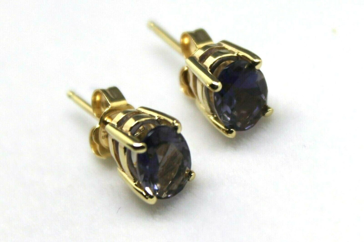 Genuine 9ct 9K Yellow Gold Amethyst Oval Stud Earrings