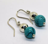 Sterling Silver Balls +Blue Turquoise Howlite Ball Earrings *Free Post Oz