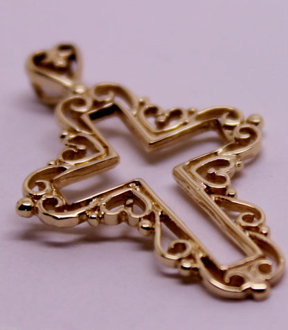 Kaedesigns, New 9ct Yellow Or Rose Or White Gold 375 Filigree Heart Cross Pendant