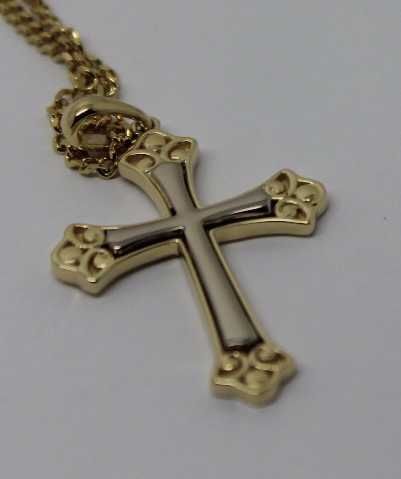 Genuine 18ct 18kt 750 Yellow & White Gold Two Tone Byzantine Cross Pendant 521