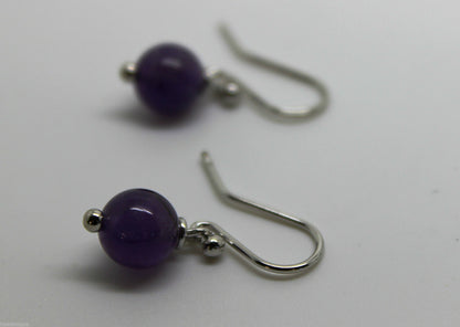 Genuine 9ct White Gold 8mm Purple Amethyst Ball Earrings