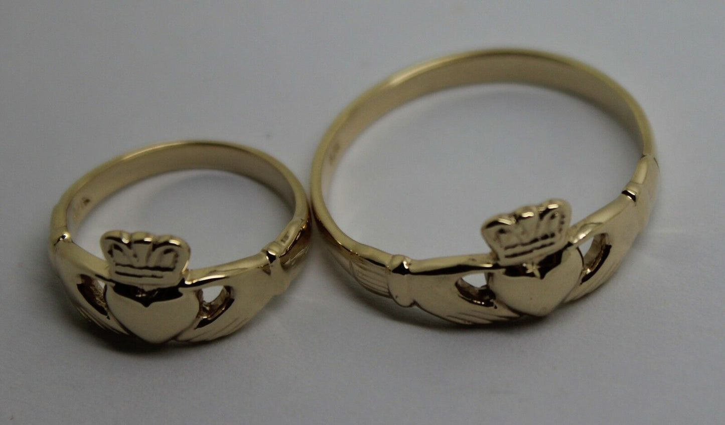 Genuine His & Hers Set Solid 9ct Yellow, Rose or White Gold Celtic Claddagh Wedding Bands Couple Rings