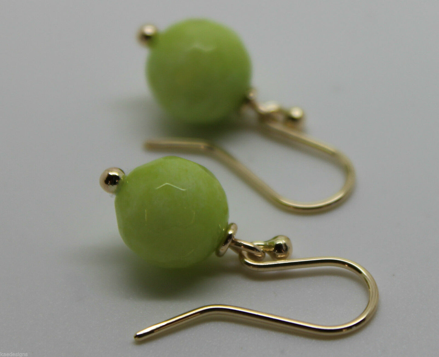 Genuine 9ct Yellow Gold 10mm Agate Lime Faceted Ball Earrings