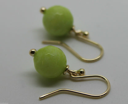 Genuine 9ct Yellow Gold 10mm Agate Lime Faceted Ball Earrings