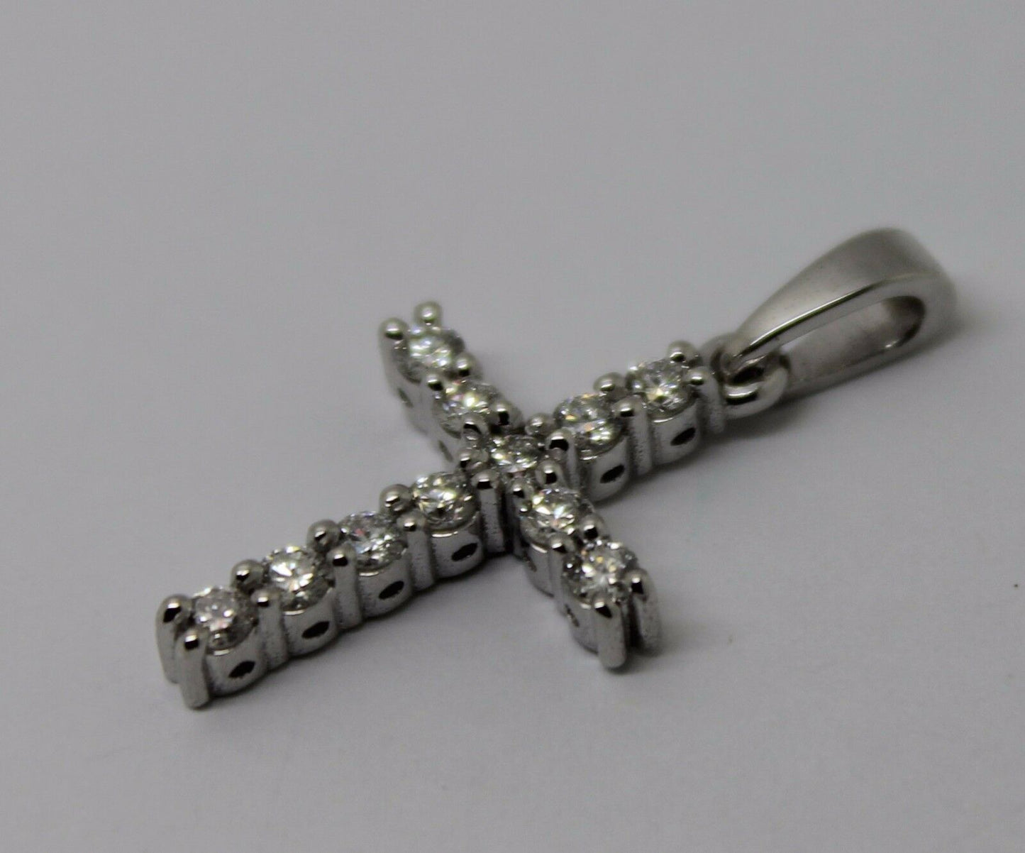 New Genuine 14ct 14k White Gold Cross Round Diamond Pendant