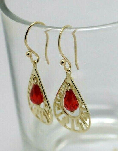 Kaedesigns Genuine 9ct Yellow Gold Greek Key Orange Bead Hook Earrings