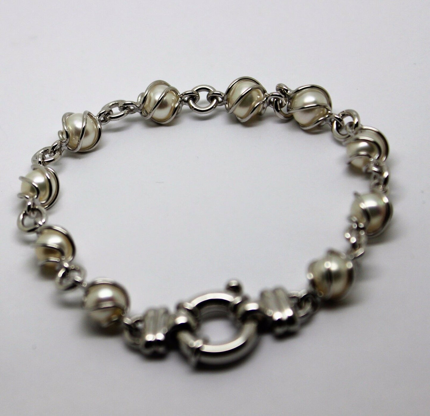 Kaedesigns New 9ct White Gold Bolt Ring Freshwater White Pearl Bracelet