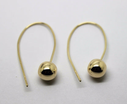 Genuine Large Hooks 9ct Yellow, Rose or White Gold 8mm Euro Ball Drop Earrings