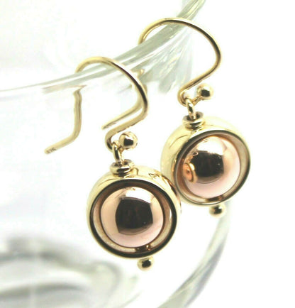 Genuine Large 9ct Rose & Yellow Gold Spinning Belcher Ball Earrings