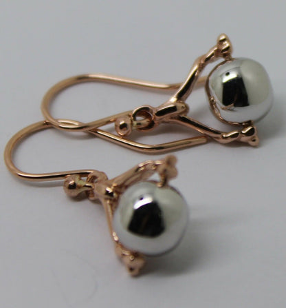 Kaedesigns New Genuine 9ct Solid Rose + White Gold Ball Spinner Earrings