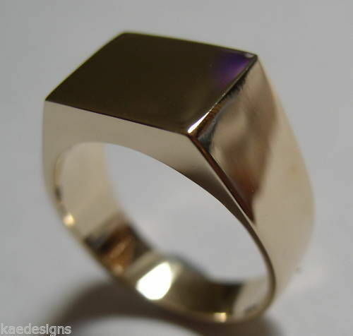 Genuine Heavy Solid 9ct White Or Rose Or Yellow Gold Rectangular Men Signet Ring