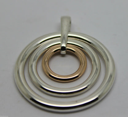 Genuine Sterling Silver 925 & 9ct Rose Gold 375 3 Circles Pendant