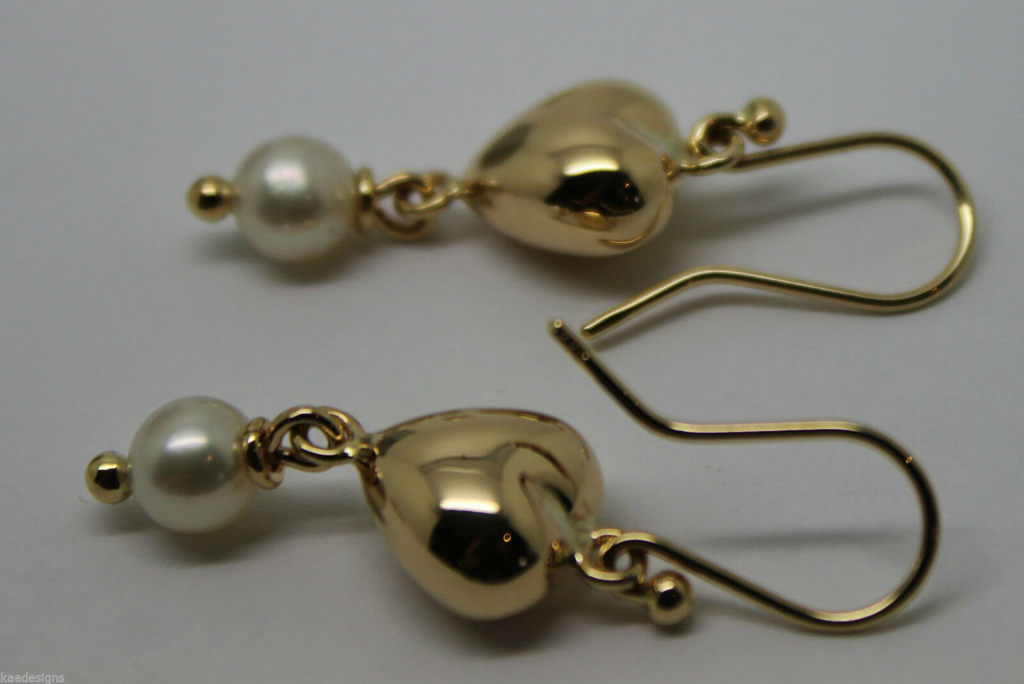 Kaedesigns, New 9ct 9k Yellow Gold Or White Gold Or Rose Gold Heart Pearl Earrings