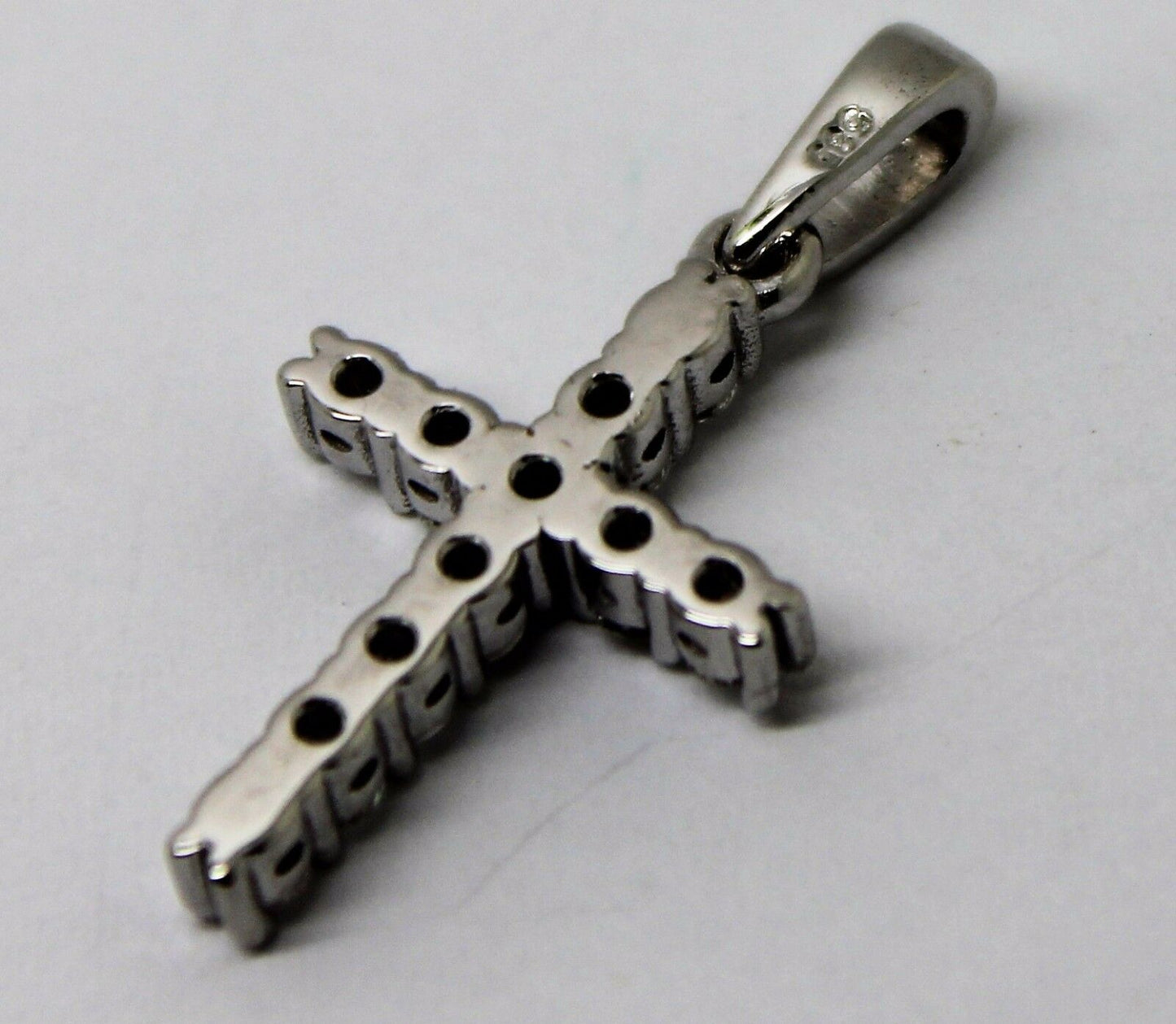 New Genuine 14ct 14k White Gold Cross Round Diamond Pendant