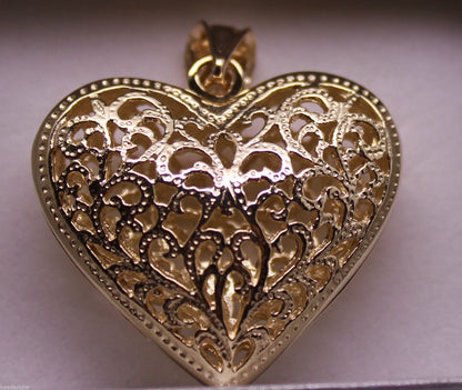 Kaedesigns, Genuine 9ct 9k Huge Large Yellow, Rose or White Gold Filigree Heart Pendant