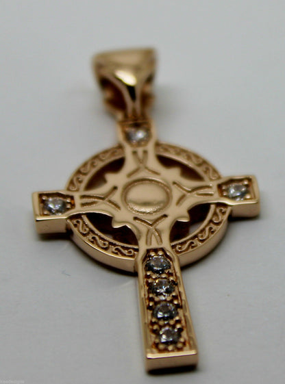 Kaedesigns, 9ct Yellow Or Rose Or White Gold Celtic Cross Pendant With Stones