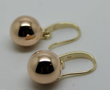Kaedesigns Genuine New 9ct 9kt Yellow & Rose Gold 12mm Hook Drop Ball Earrings