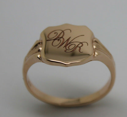 Genuine 9ct Solid Yellow, Rose or White Gold Large Signet Ring In Your Size P Plus Engraving 3 Initials