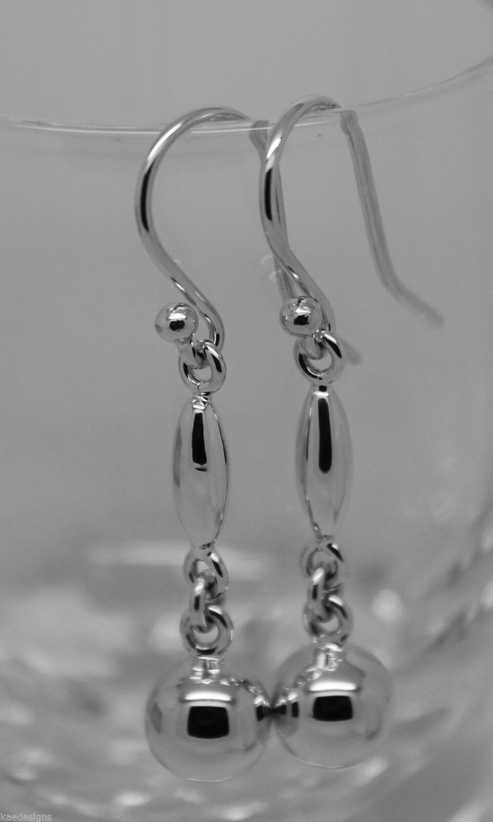 Kaedesigns, 9ct 9kt Yellow Or White Or Rose Gold 8mm Ball Long Drop Earrings