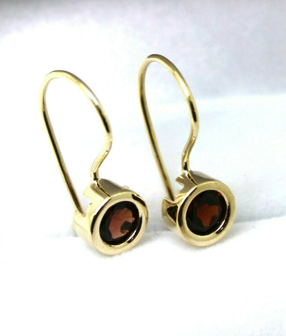 Genuine 9ct Yellow Gold Red Stone Solitaire Earrings