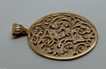 Heavy Solid 9ct Yellow, Rose or White Gold Large Oval Filigree Pendant