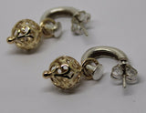 Genuine New 9ct 9k Yellow Gold & Sterling Silver Filigree Ball Stud Earrings
