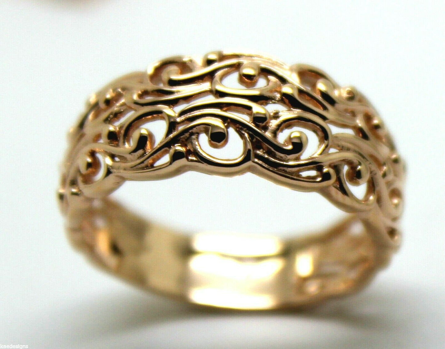 Kaedesigns New Genuine Size P 9ct Yellow, Rose or White Gold Wide Flower Filigree Ring