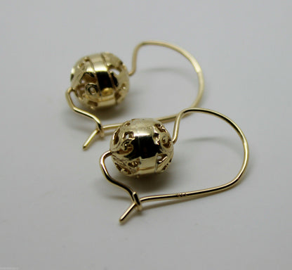 Kaedesigns 9ct Yellow, Rose or White  Gold 8mm Euro Ball Drop Filigree Earrings