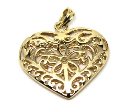 Kaedesigns Genuine 18ct Large Yellow, Rose or White Gold Filigree Double Sided Heart Pendant