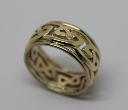 Size Z + 2 Genuine Heavy Solid 9ct Yellow & White Gold 12mm Large Celtic Ring