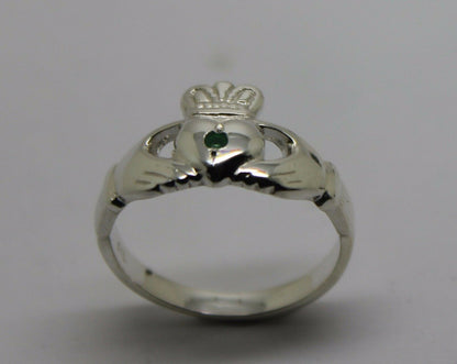 Kaedesigns New Sterling Silver 925 Green Emerald Claddagh Ring - Choose your size