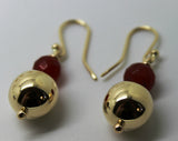 9ct Yellow Gold 12mm Ball + 7mm Red Jade Faceted Earrings *Free Express Postage