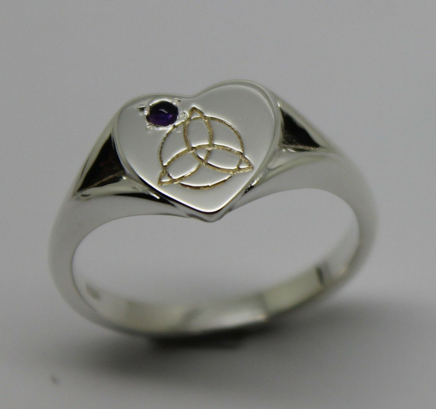 Kaedesigns,Genuine Sterling Silver Full Solid Celtic Signet Ring Amethyst Stone