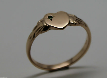 Genuine May Birthstone 9ct Solid Yellow, Rose or White Gold 375 Green Emerald Stone Heart Signet Ring