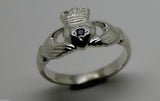 Size M Genuine New Sterling Silver Australian Sapphire Claddagh Ring