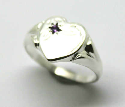 Large New Genuine Sterling Silver 925 Heart Signet Ring Choose Your Size & Gemstone