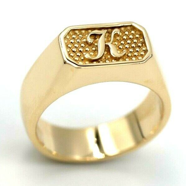 Genuine 9ct 9k Yellow, Rose or White Gold Engraved With Your Initial Signet Ring (Size J to O)