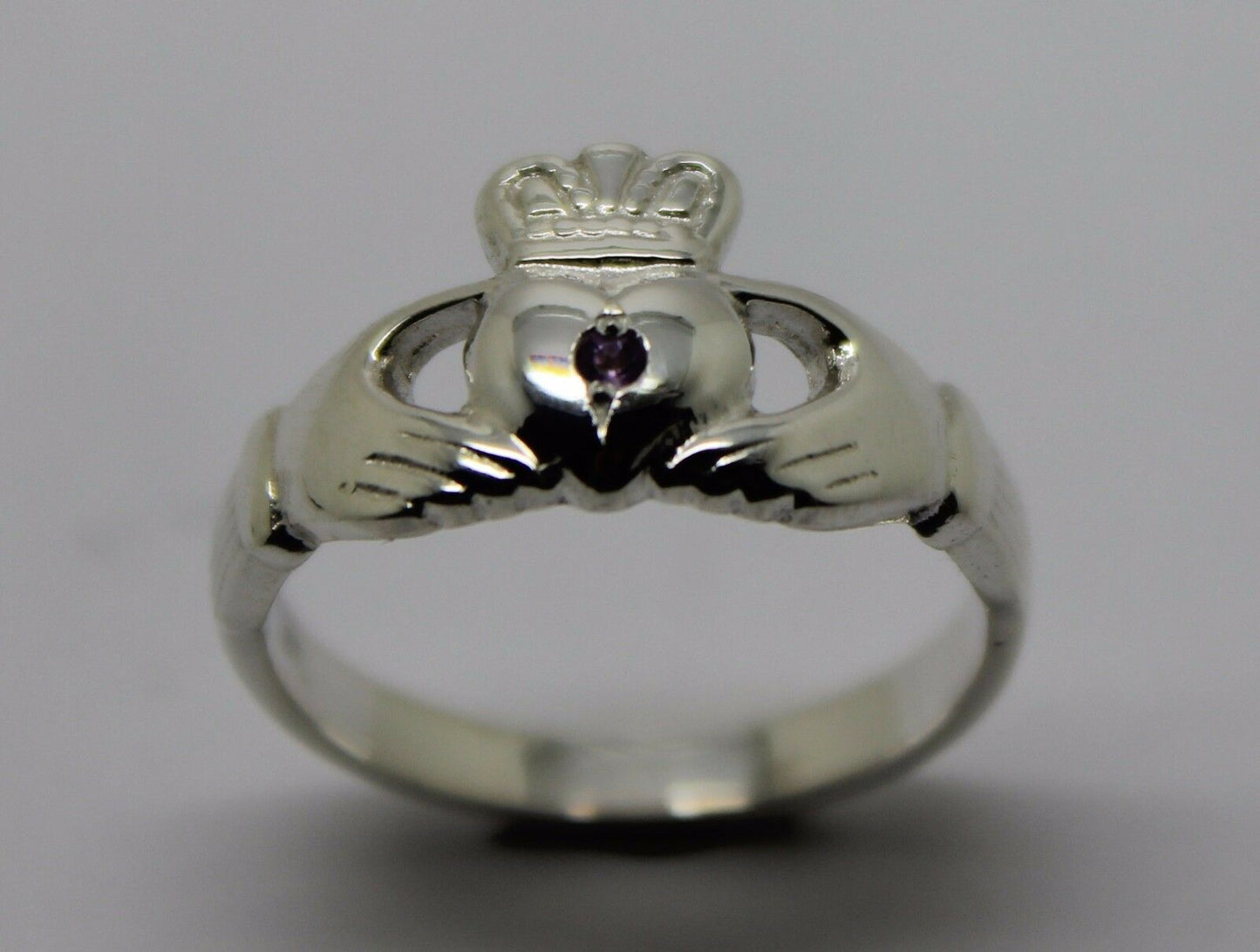 New Sterling Silver 925 Purple Amethyst Claddagh Ring