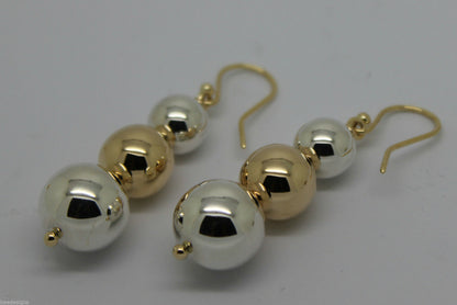 Genuine 9ct Yellow Gold & Sterling Silver 10mm, 12mm + 14mm Three Ball Earrings