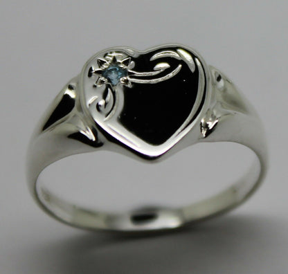 Large New Genuine Sterling Silver 925 Heart Signet Ring Choose Your Size & Gemstone