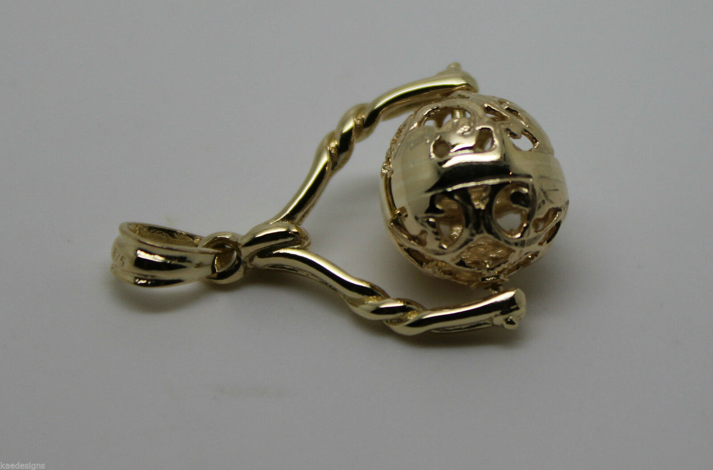 Genuine 9ct 9kt Yellow, Rose Or White Gold 12mm Filigree Ball Spinner Pendant