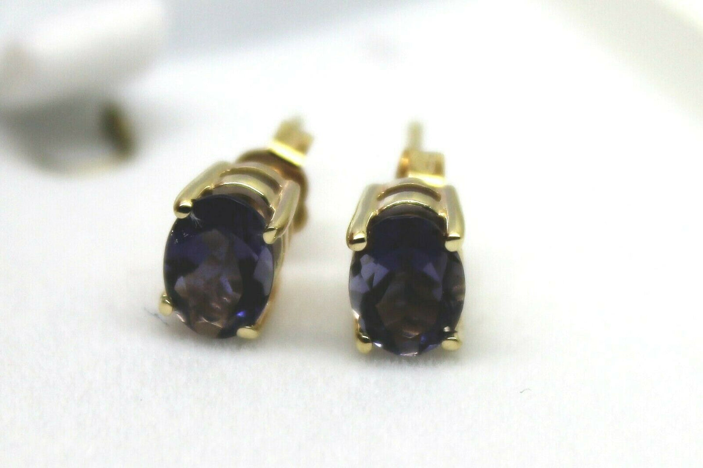 Genuine 9ct 9K Yellow Gold Amethyst Oval Stud Earrings