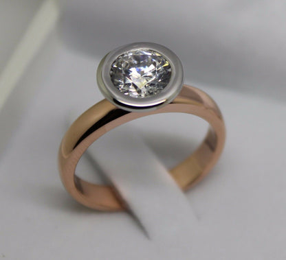 Size S Genuine 14ct Solid White & Rose Gold Cubic Zirconia Ring 373